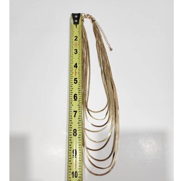 Beautiful Gold Herringbone 9 Strand Layered Necklace - Picture 12 of 12